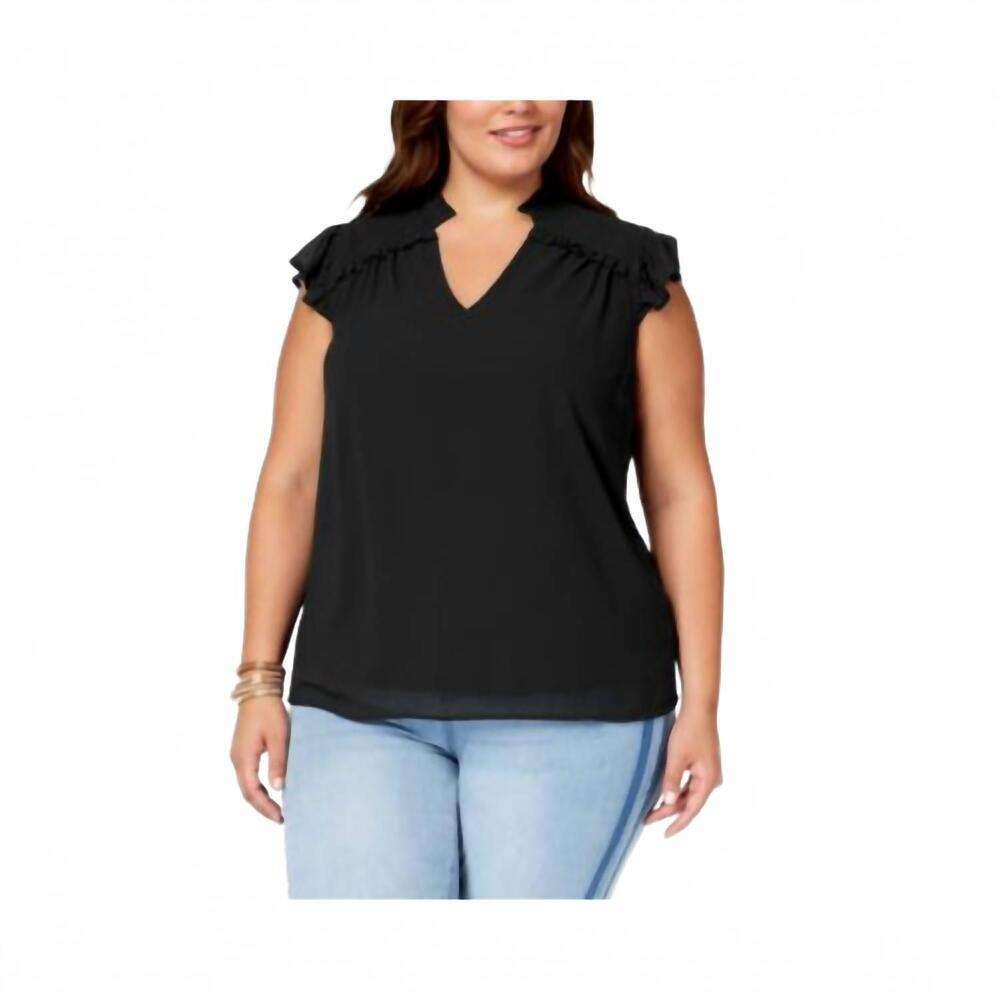 NEW MONTEAU women's trendy plus size ruffle trim top in black
